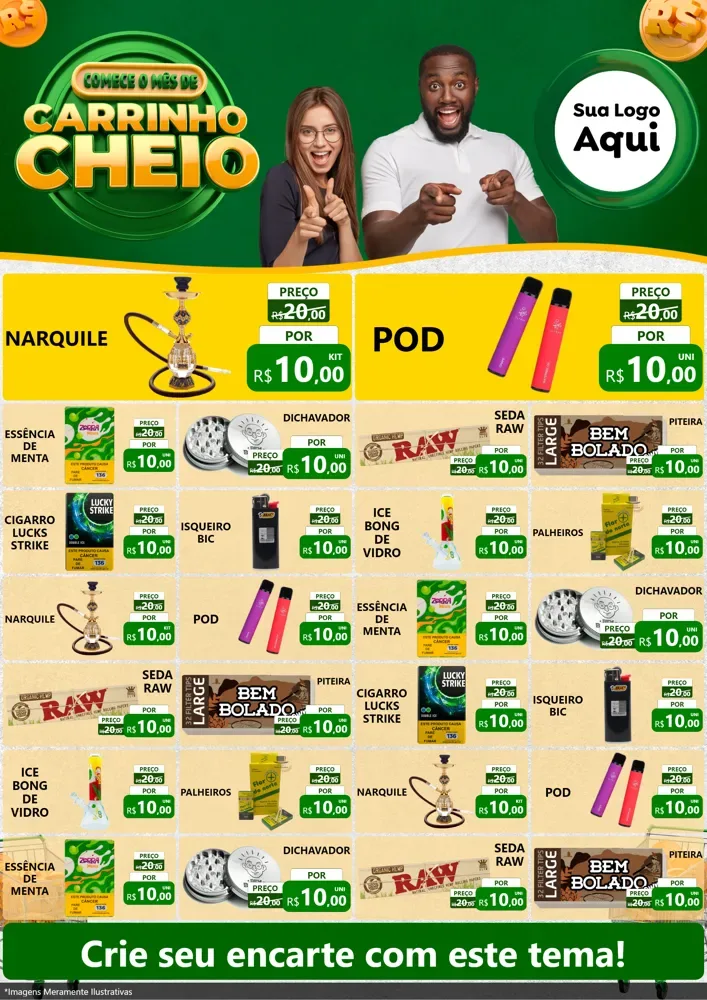Modelo de Encarte para Encarte A4 Vertical com o tema Carrinho Cheio para Tabacaria