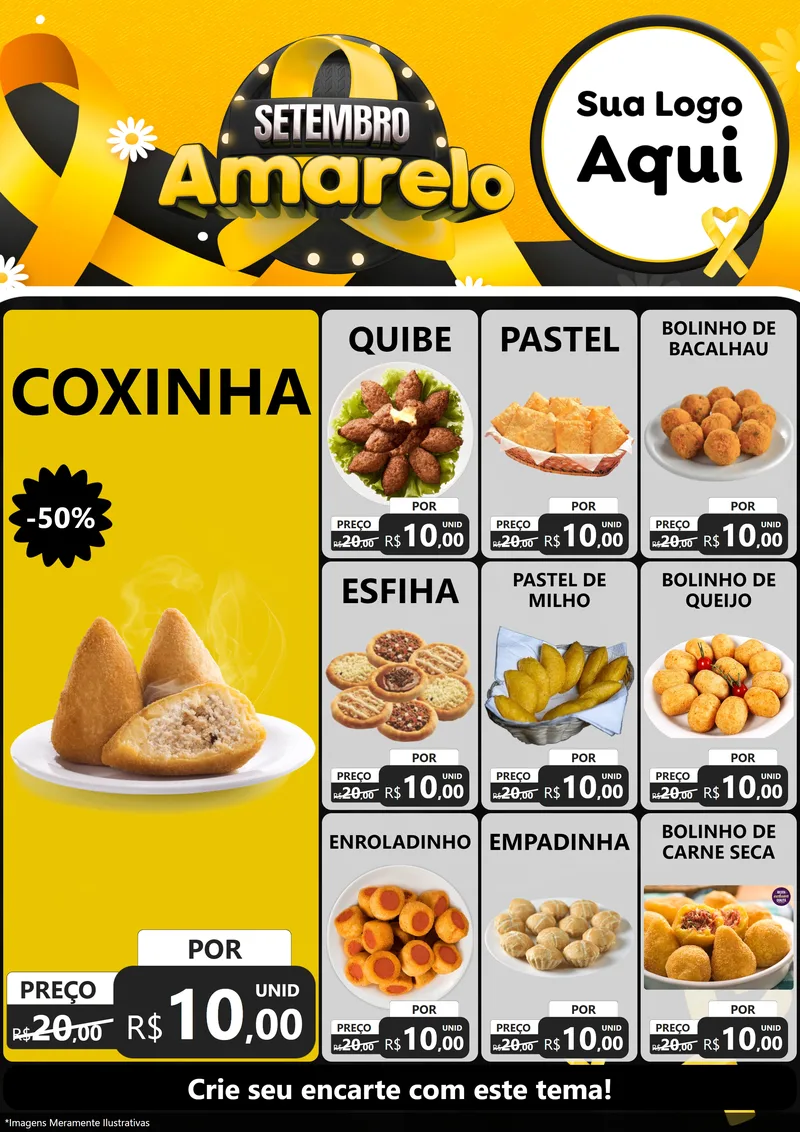 Modelo de Encarte para Encarte A4 Vertical com o tema Setembro Amarelo para Salgadaria
