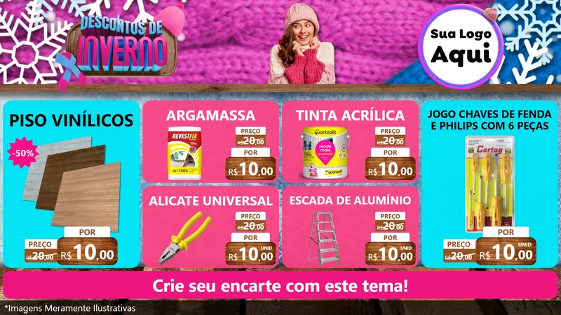 Modelo de TV para TV Horizontal com o tema Descontos de Inverno para Material para Construção