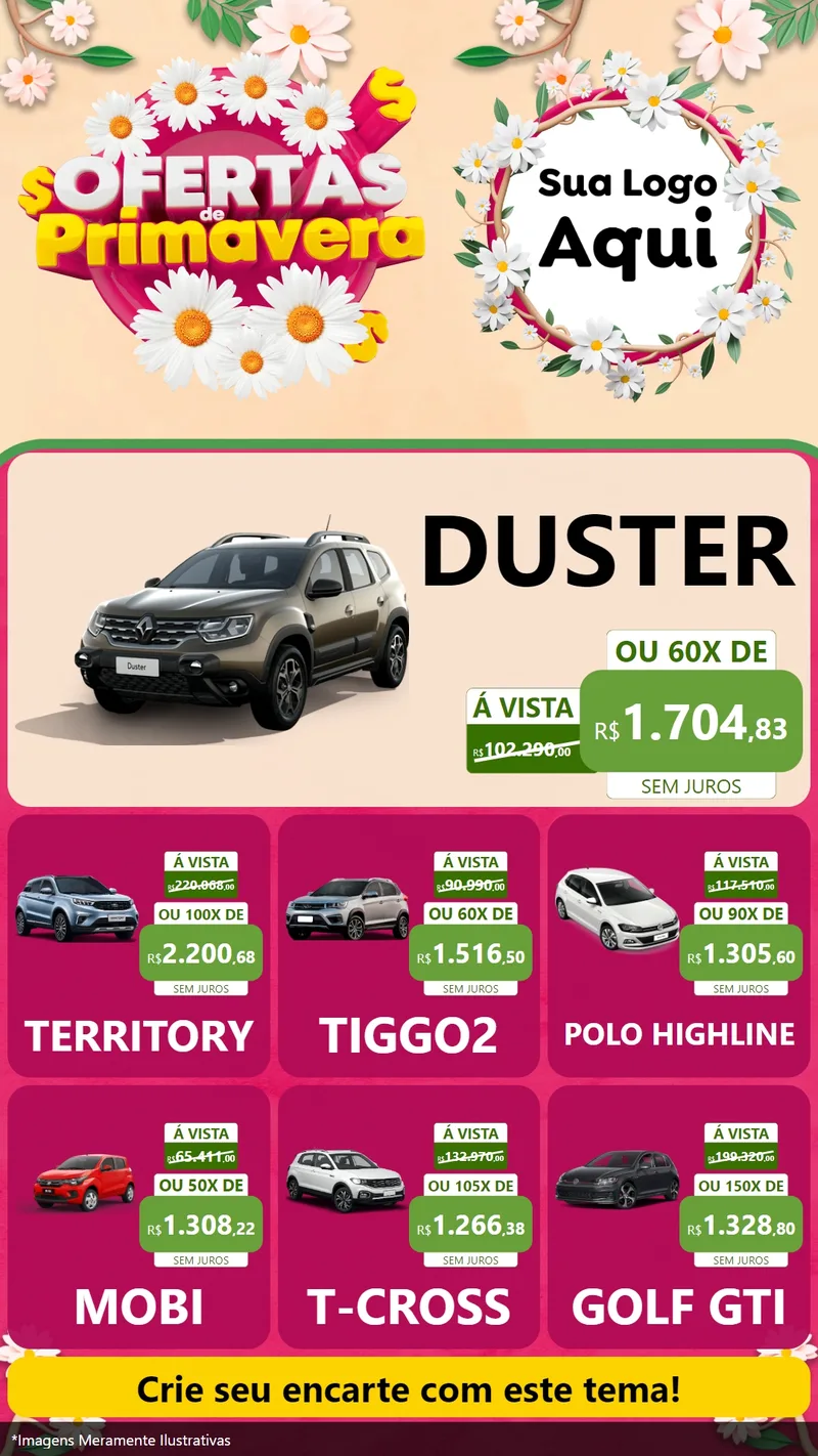 Modelo de Rede Social para Stories com o tema Ofertas de Primavera para Concessionaria de Carros