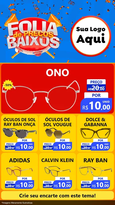 Modelo de Rede Social para Stories com o tema Folia de Preços Baixos para Óticas