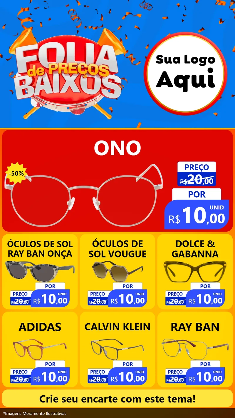 Modelo de Rede Social para Stories com o tema Folia de Preços Baixos para Óticas