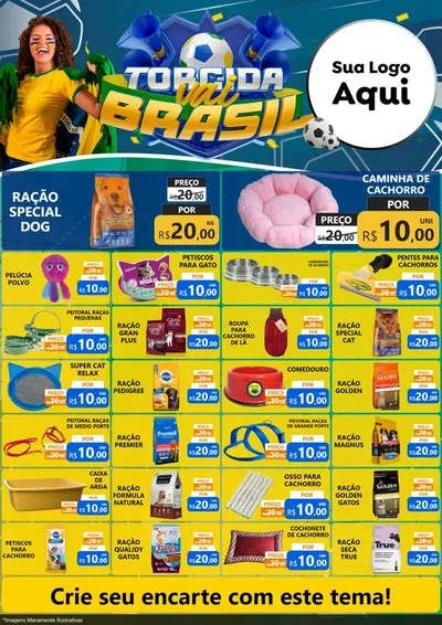 Modelo de Encarte para Encarte A4 Vertical com o tema Torcida Vai Brasil - Copa para Pet Shop