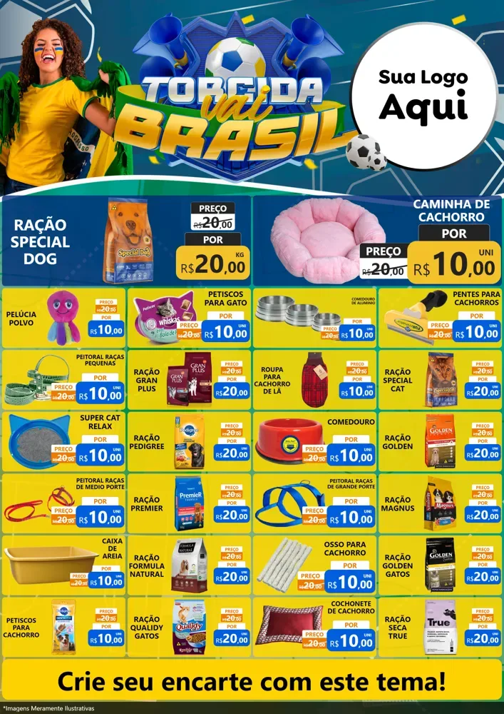 Modelo de Encarte para Encarte A4 Vertical com o tema Torcida Vai Brasil - Copa para Pet Shop