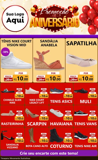 Modelo de Encarte para Encarte Grande com o tema Promoção de Aniversário para Calçados