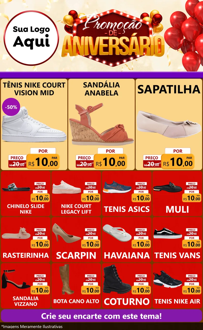 Modelo de Encarte para Encarte Grande com o tema Promoção de Aniversário para Calçados