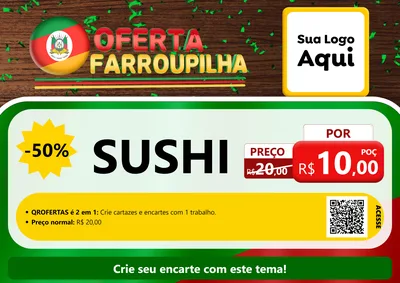 Modelo de Cartaz para Cartaz A4 Horizontal com o tema Oferta Farroupilha para Comida japonesa