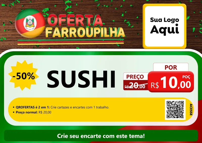 Modelo de Cartaz para Cartaz A4 Horizontal com o tema Oferta Farroupilha para Comida japonesa
