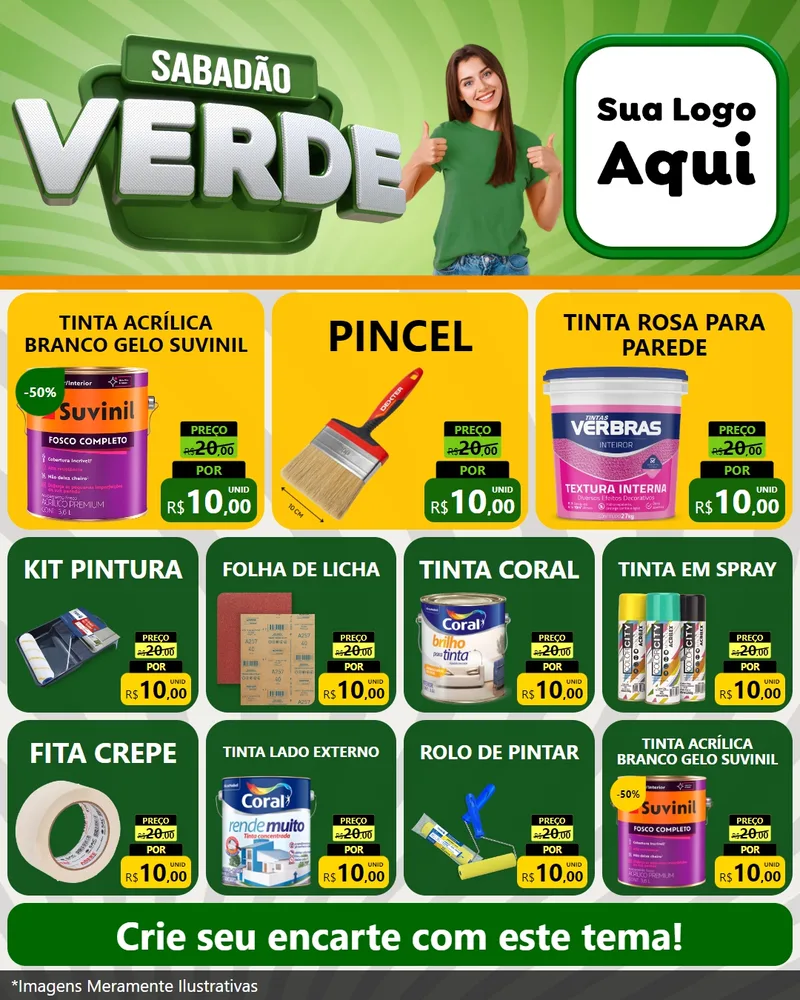 Modelo de Rede Social para Feed Instagram com o tema Sabadão Verde para Tintas e Ferramentas