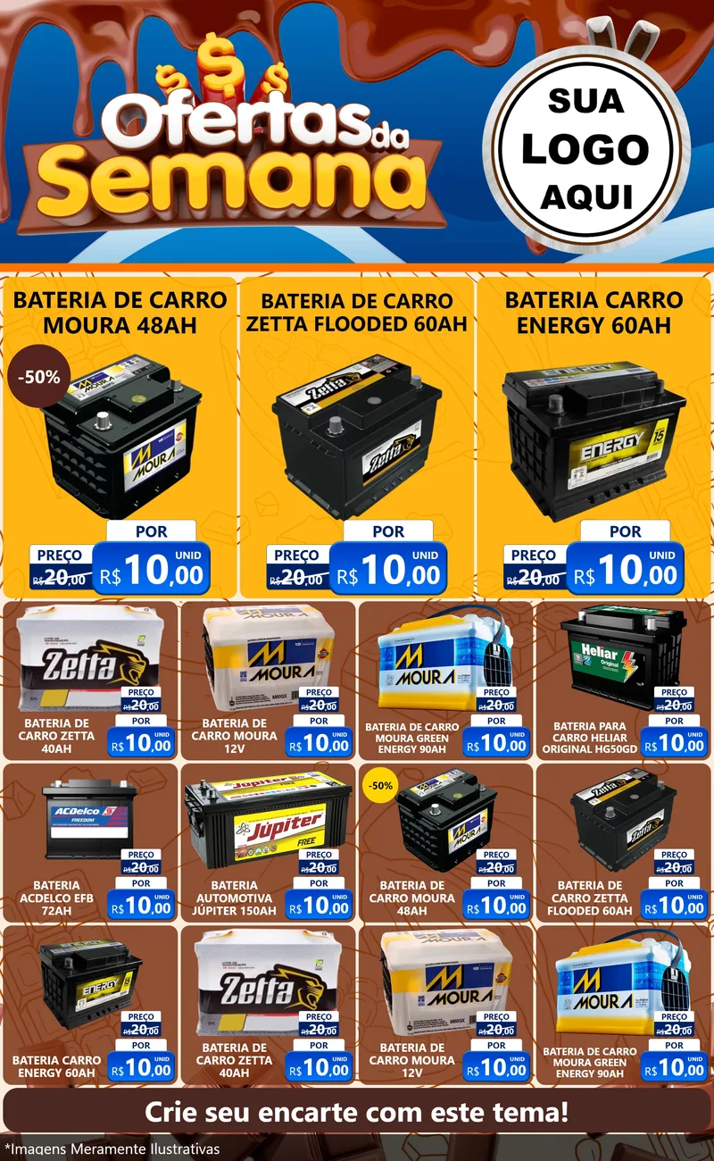 Modelo de Encarte para Encarte Grande com o tema Ofertas da Semana - Páscoa para Baterias Elétricas