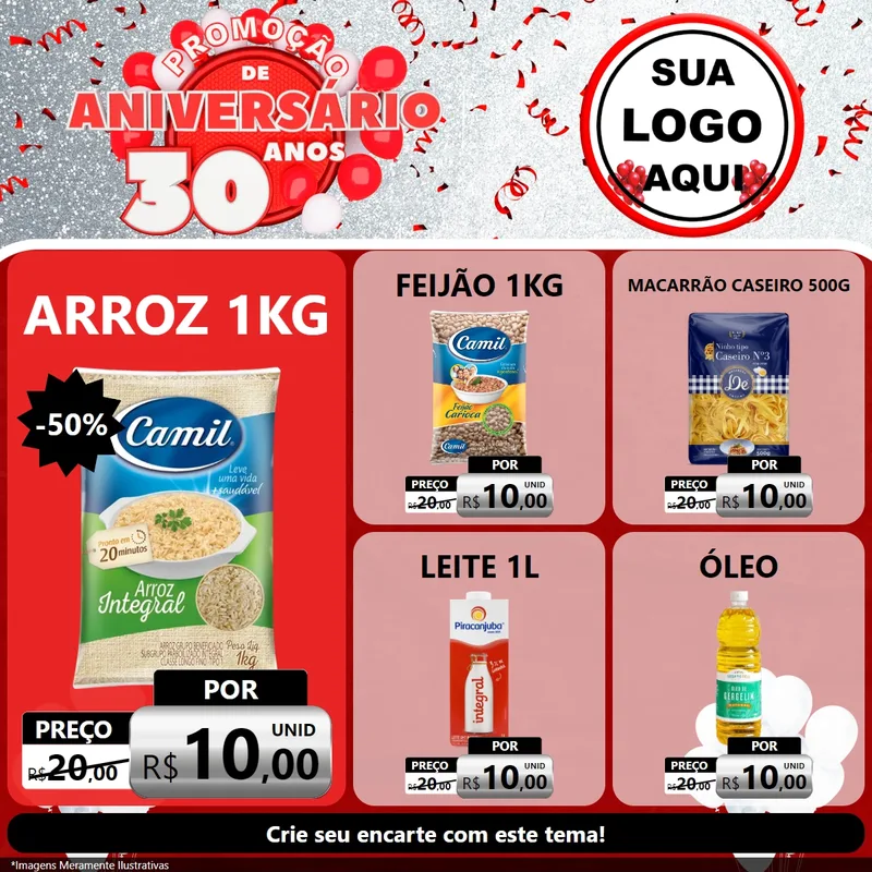Modelo de Rede Social para Feed Facebook com o tema Promoção de Aniversário - 30 Anos para Supermercado