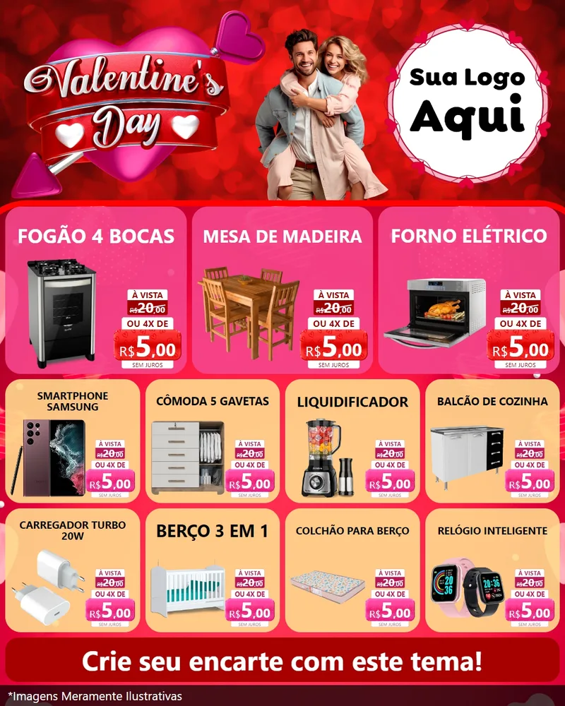 Modelo de Rede Social para Feed Instagram com o tema Valentine's Day para Móveis e Eletro
