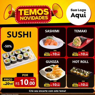 Modelo de Rede Social para Feed Facebook com o tema Temos Novidades para Comida japonesa