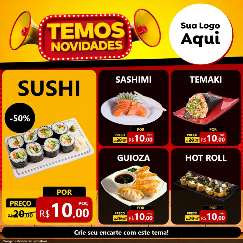 Modelo de Rede Social para Feed Facebook com o tema Temos Novidades para Comida japonesa