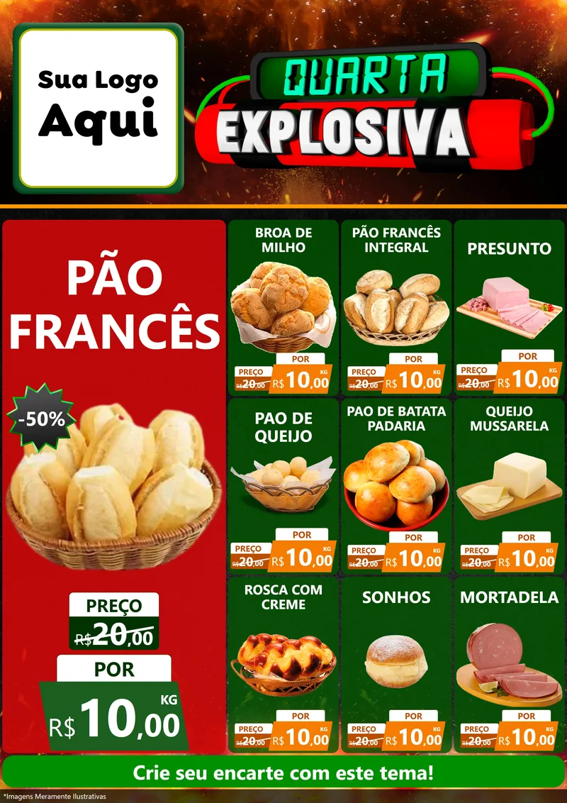 Modelo de Encarte para Encarte A4 Vertical com o tema Quarta Explosiva para Padaria