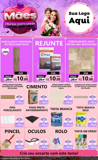 Modelo de Encarte para Encarte Grande com o tema Dia das Mães Ofertas para Você! para Pisos e revestimentos