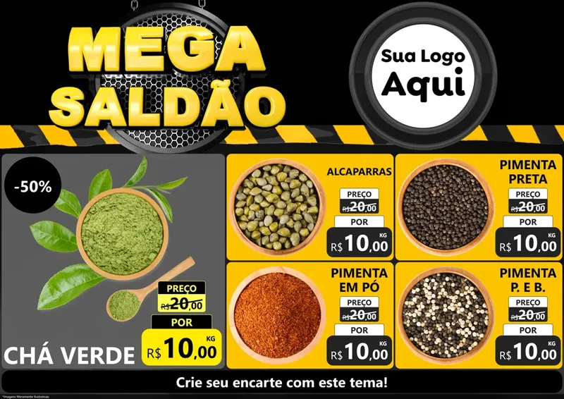Modelo de Encarte para Encarte A4 Horizontal com o tema Mega Saldão para Produtos Naturais