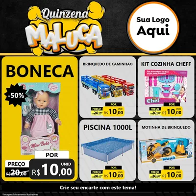 Modelo de Rede Social para Feed Facebook com o tema Quinzena Maluca para Brinquedos
