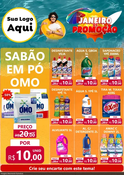 Modelo de Encarte para Encarte A4 Vertical com o tema Janeiro de Promoção para Produtos de Limpeza