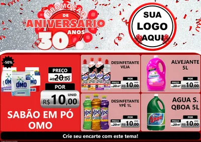 Modelo de Encarte para Encarte A4 Horizontal com o tema Promoção de Aniversário - 30 Anos para Produtos de Limpeza