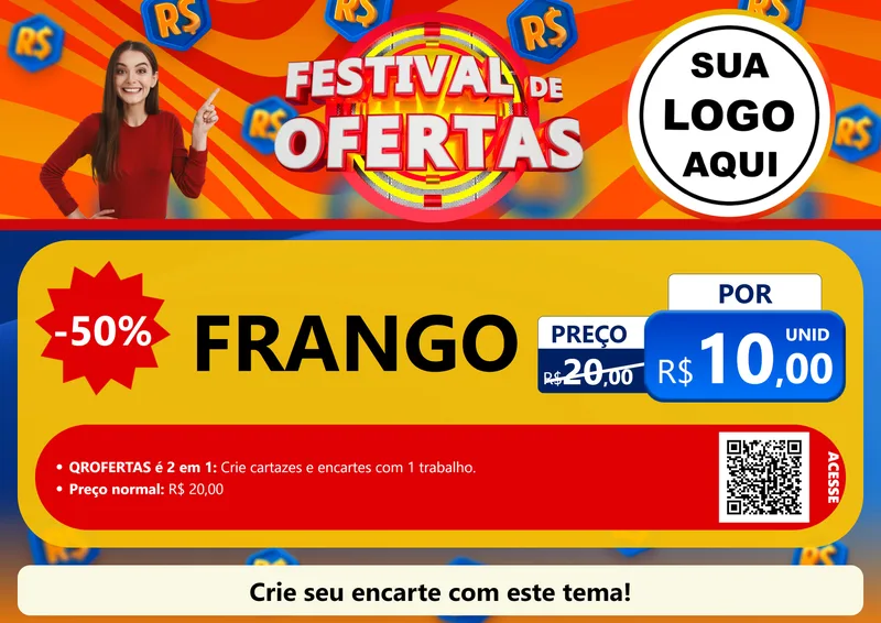 Modelo de Cartaz para Cartaz A4 Horizontal com o tema Festival de Ofertas para Assados