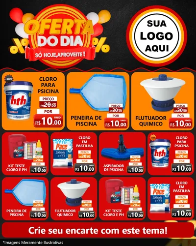 Modelo de Rede Social para Feed Instagram com o tema Oferta do Dia - Só hoje, Aproveite! para Produtos para Piscina