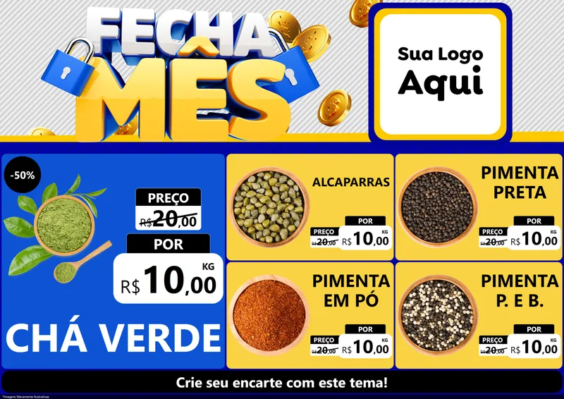 Modelo de Encarte para Encarte A4 Horizontal com o tema Fecha Mês para Produtos Naturais
