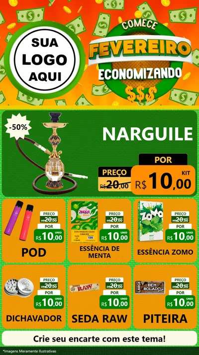 Modelo de Rede Social para Stories com o tema Comece Fevereiro Economizando para Tabacaria
