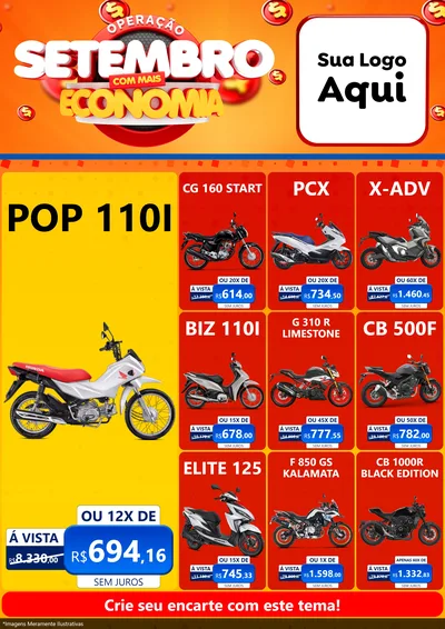 Modelo de Encarte para Encarte A4 Vertical com o tema Operação Setembro Com Muita Economia para Concessionaria de Motos