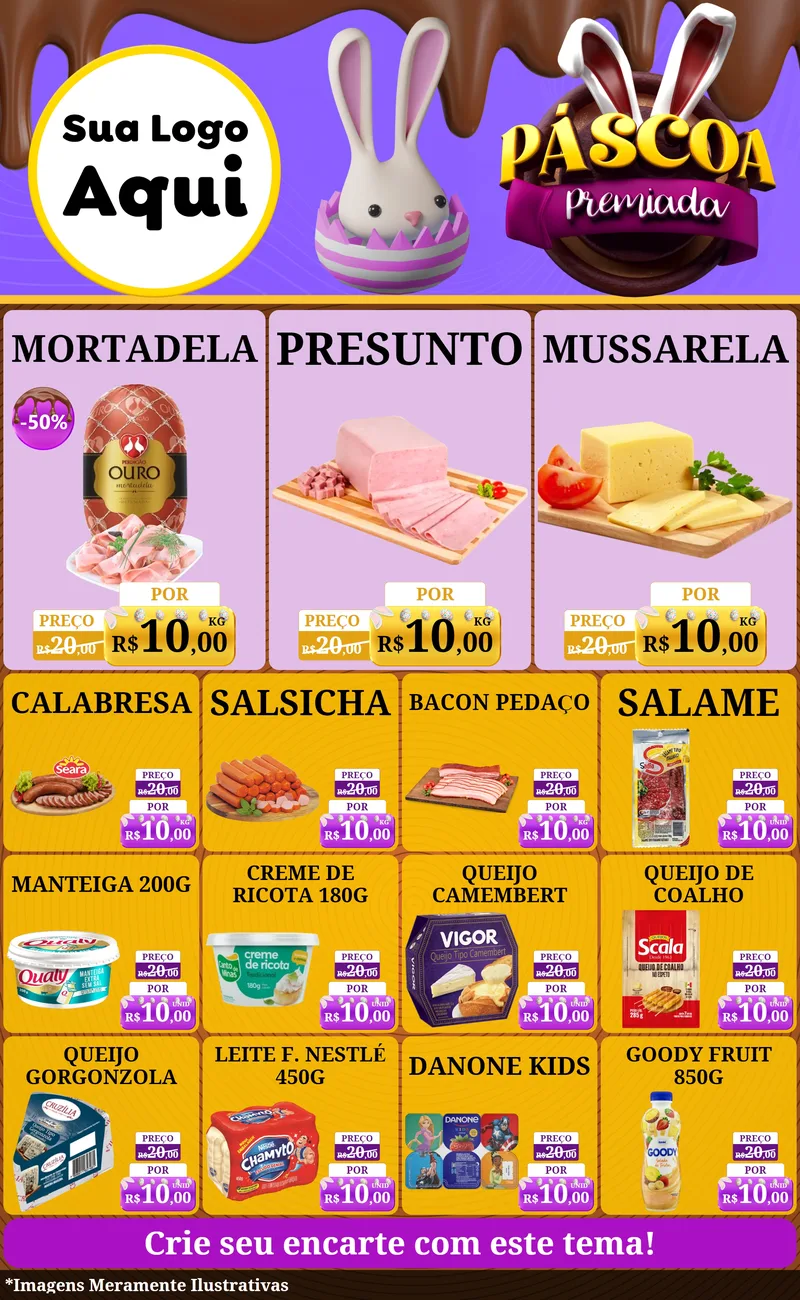 Modelo de Encarte para Encarte Grande com o tema Páscoa Premiada para Frios e Laticínios