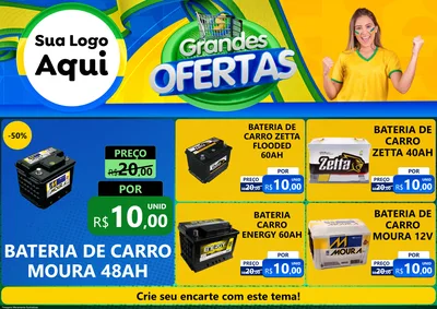 Modelo de Encarte para Encarte A4 Horizontal com o tema Grandes Ofertas para Baterias Elétricas