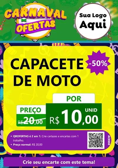 Modelo de Cartaz para Cartaz A4 Vertical com o tema Carnaval de Ofertas para Moto peças