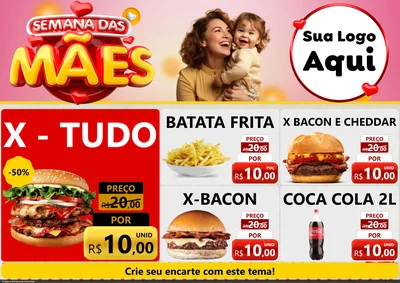 Modelo de Encarte para Encarte A4 Horizontal com o tema Semana das Mães para Hamburgueria