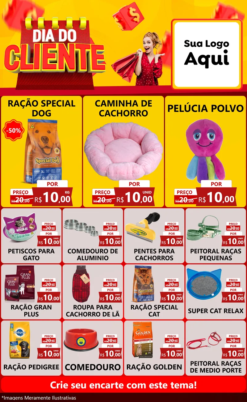Modelo de Encarte para Encarte Grande com o tema Dia do Cliente para Pet Shop