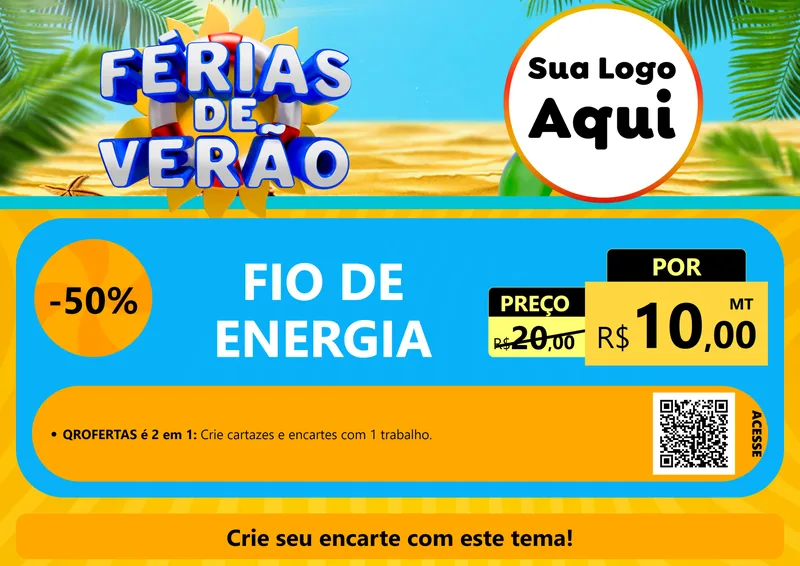 Modelo de Cartaz para Cartaz A4 Horizontal com o tema Férias de Verão para Materiais Elétricos