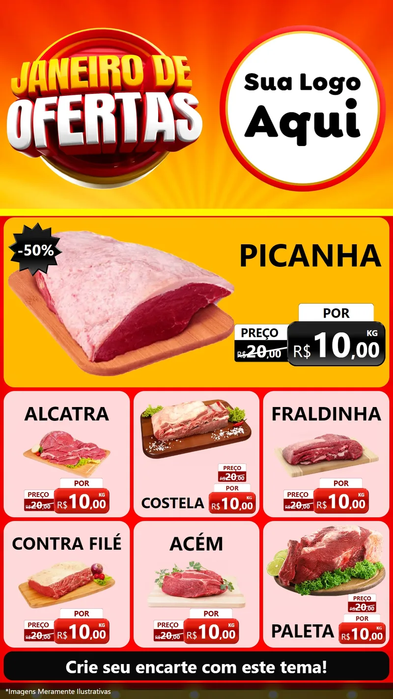 Modelo de Rede Social para Stories com o tema Janeiro de Ofertas para Açougue