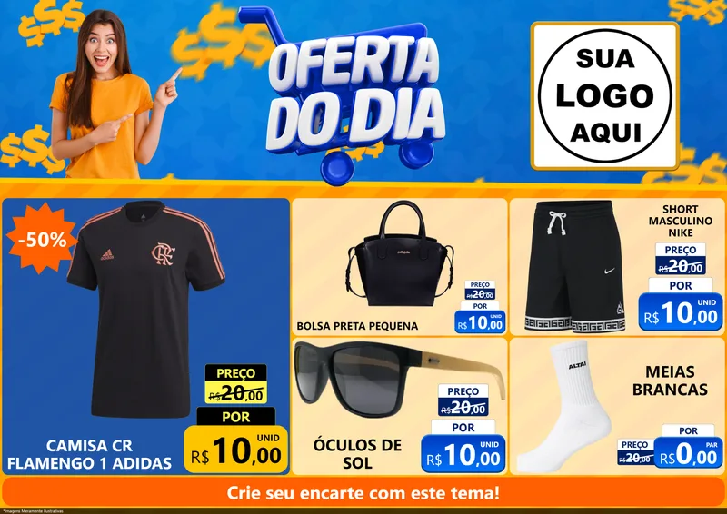 Modelo de Encarte para Encarte A4 Horizontal com o tema Oferta do Dia para Roupas e acessórios