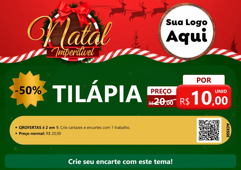 Modelo de Cartaz para Cartaz A4 Horizontal com o tema Natal Imperdível para Peixaria