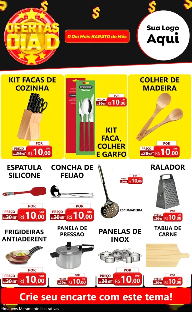Modelo de Encarte para Encarte Grande com o tema Dia D para Utilidades Domésticas