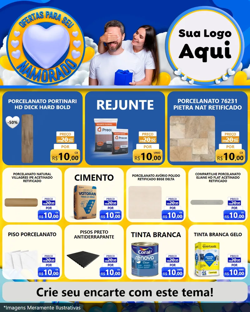 Modelo de Rede Social para Feed Instagram com o tema Ofertas Para Seu Namorado para Pisos e revestimentos