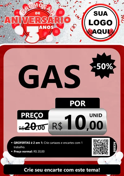 Modelo de Cartaz para Cartaz A4 Vertical com o tema Promoção de Aniversário - 3 Anos para Água e gás