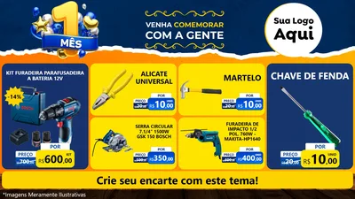 Modelo de TV para TV Horizontal com o tema Um Mês de Aniversário para Maquinas e Ferramentas