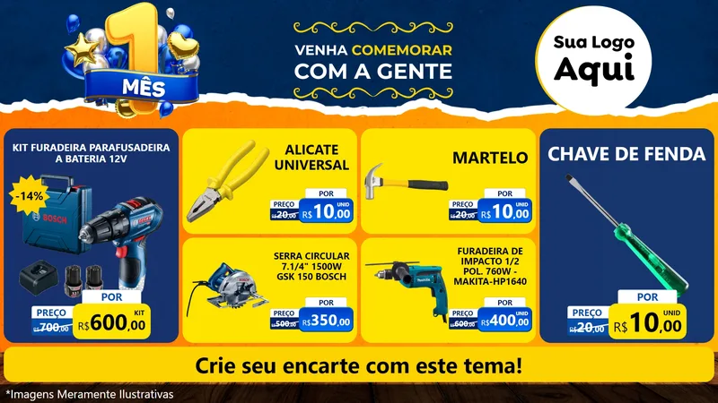 Modelo de TV para TV Horizontal com o tema Um Mês de Aniversário para Maquinas e Ferramentas