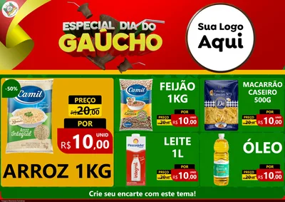 Modelo de Encarte para Encarte A4 Horizontal com o tema Especial Dia do Gaúcho para Supermercado