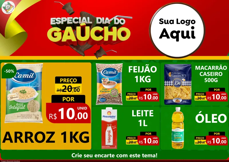 Modelo de Encarte para Encarte A4 Horizontal com o tema Especial Dia do Gaúcho para Supermercado