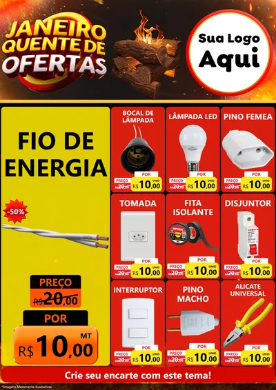 Modelo de Encarte para Encarte A4 Vertical com o tema Janeiro Quente de Ofertas para Materiais Elétricos
