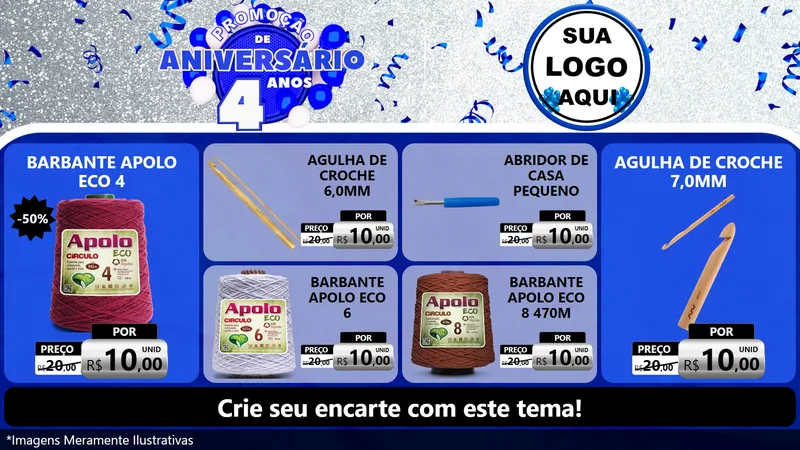 Modelo de TV para TV Horizontal com o tema Promoção de Aniversário - 4 Anos para Armarinho e Aviamentos
