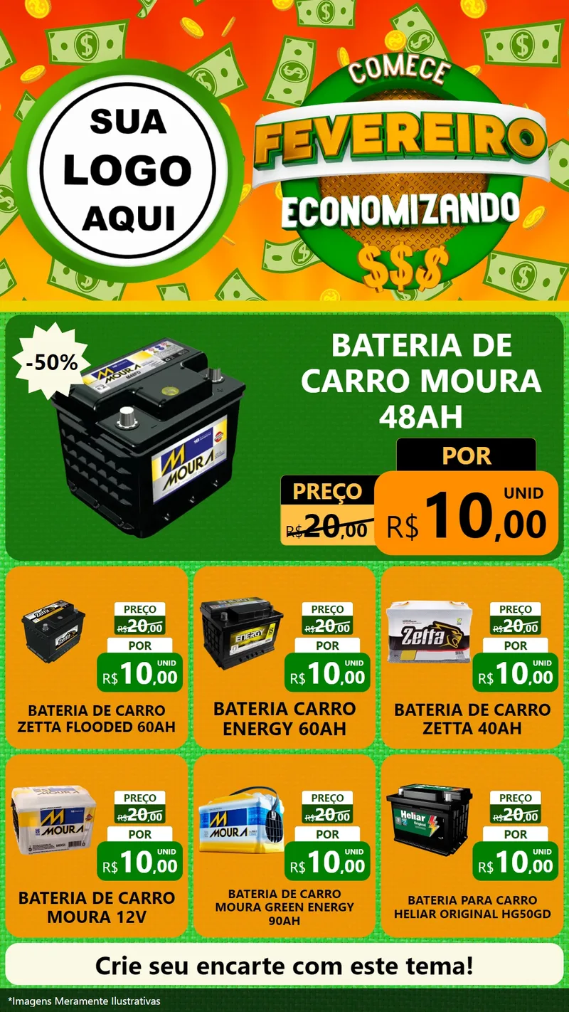 Modelo de Rede Social para Stories com o tema Comece Fevereiro Economizando para Baterias Elétricas