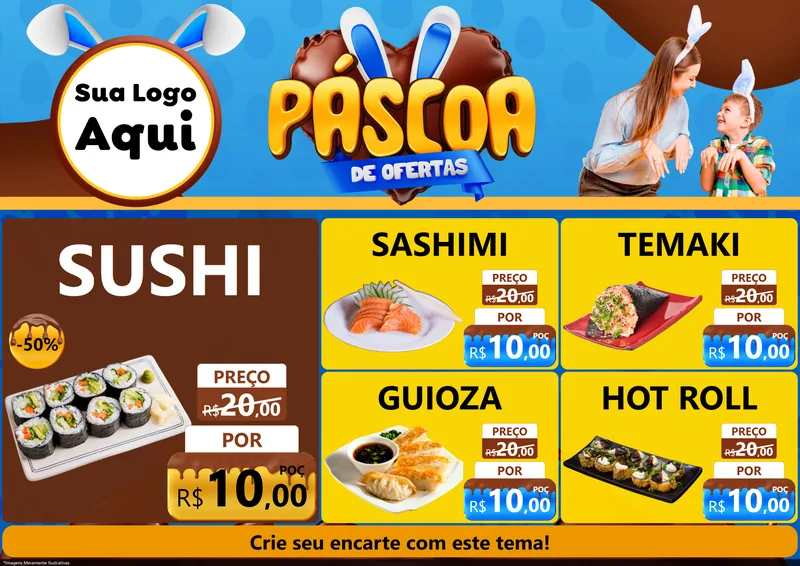 Modelo de Encarte para Encarte A4 Horizontal com o tema Páscoa de Ofertas para Comida japonesa