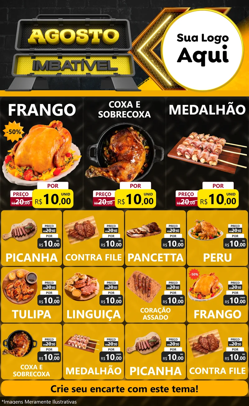 Modelo de Encarte para Encarte Grande com o tema Agosto Imbatível para Assados
